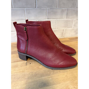 Copper Key Booties Rue Red Leather Side Zip Block Heel Size 10 New Without Box